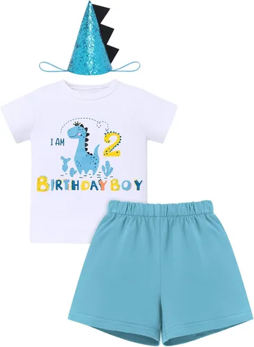 Miniatura 7 de ODASDO Conjunto de camiseta de manga corta para bebé, diseño de dinosaurio, 1º, 2º y 3º cumpleaños