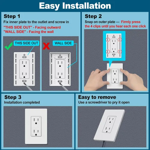Miniatura 4 de CML - Placas de pared sin tornillos, paquete de 120 cubiertas decorativas para interruptor de luz, placa decorativa para interruptor de salida de 1