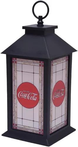 Coca Cola - Linterna LED sin llama con logotipo vintage, estilo vitral, color negro, 13 pulgadas