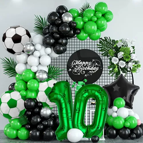 Miniatura 3 de Decoraciones de fiesta de fútbol, globos de papel de aluminio de fútbol, globos de aluminio número 10 para niños fanáticos del fútbol, fiesta