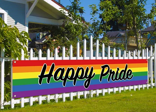 Nepnuser Cartel de valla con texto en inglés «Happy Pride Fence Banner Rainbow LGBTQ+», cartel grande para decoración de jardín y patio delantero
