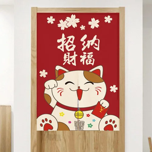 Miniatura 2 de Cortina japonesa Noren para puerta, tapiz Maneki Neko Lucky Cat para puerta, divisor de habitación, cocina, decoración del hogar, 29 x 35 pulgadas