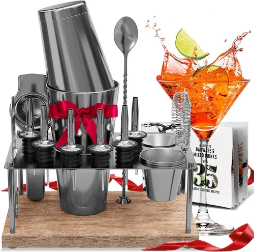 Miniatura 8 de Juego de coctelera de bar, kit de camarero, juego de cóctel negro de 8 piezas, kit de barman mixología, kit de coctelera de acero para bebidas