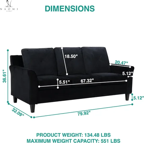 Miniatura 2 de Naomi Home Raelynn - Sofá copetudo con botones, sofá moderno negro asequible – Sofá de microfibra para espacios pequeños Cama para Sala Modernos
