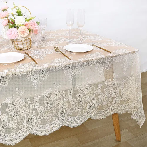 SoarDream Mantel de encaje 60x120 Pulgadas, mantel rectangular para mesa de boda, estilo granja, tela de encaje clásica vintage para decoración de