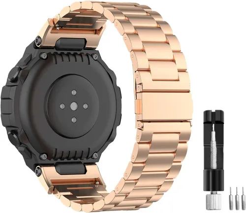 Miniatura 9 de E ECSEM Correa compatible con Amazfit T-Rex/T-Rex Pro, correa de repuesto de metal de acero inoxidable sólido para reloj inteligente Amazfit T-Rex