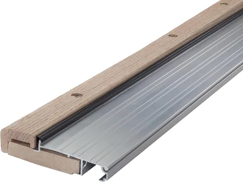 M-D Building Products 76281 4-9/16 pulgadas x 1-1/8 pulgadas x 73 pulgadas. Umbral ajustable plateado de aluminio y madera dura