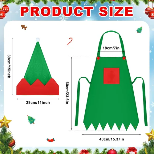 Miniatura 2 de Handepo - Conjunto de delantal y gorro de elfo navideño para niños, sombreros de Papá Noel para niños, suministros de fiesta navideña para niños