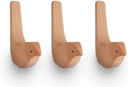 Miniatura 3 de Ganchos de pared de pájaros de grano de madera, ganchos para colgar en la pared, paquete de 3