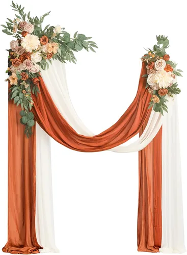 Ling's moment Kit de Flores Artificiales de Arco de Boda de Otoño Paquete de 4, 2pcs Arreglo Floral Colgante 2pcs Cortinas de Ceremonia Telón de