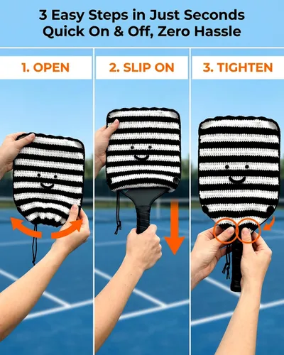 Miniatura 6 de Funda de paleta de pickleball de ganchillo para regalo, funda hecha a mano para mujeres y hombres, bonitos accesorios con bolsa de prensa, lista