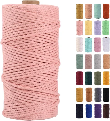 Miniatura 64 de Cordón de macramé gris rosado de 0.118 in x 109 yardas, cuerda de algodón colorido de algodón suave para colgar en la pared, colgar plantas
