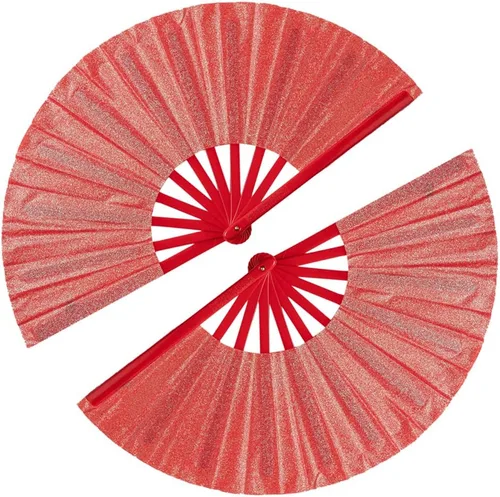 Miniatura 8 de Paquete de 2 ventiladores de mano plegables grandes para fiestas, abanico de mano con purpurina para festivales, ventilador de mano plegable grande