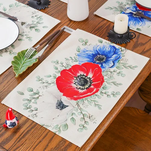 Miniatura 3 de Manteles individuales del 4 de julio para cocina, comedor, decoración del día de la independencia, manteles individuales florales para decoración