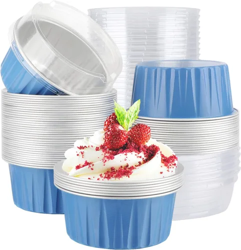Miniatura 17 de EUSOAR Moldes de aluminio para magdalenas de varios colores, moldes de aluminio de 5 onzas para hornear, recipientes de postre con tapas, tazas de 5