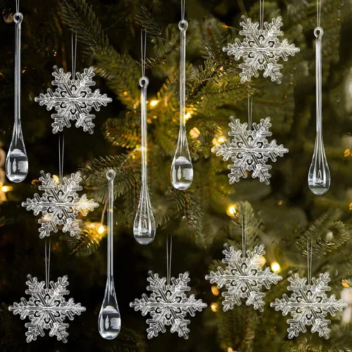 Miniatura 6 de Bencailor - Juego de 18 adornos de carámbanos de copo de nieve de Navidad de acrílico para árbol, decoraciones colgantes de diamante de cristal