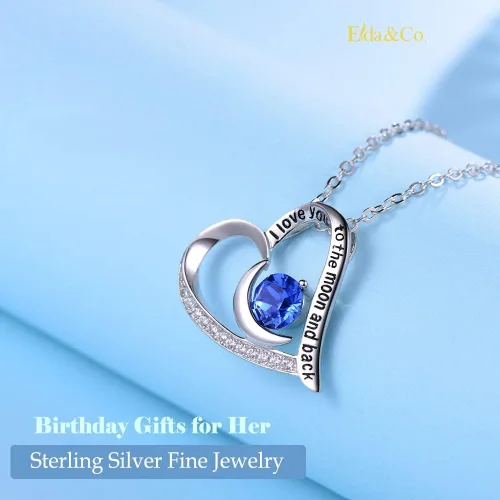 Miniatura 8 de ELDA & CO. Collar con texto en inglés "I Love You to the Moon and Back" de plata de ley 925 con piedras natales de octubre y noviembre, collar