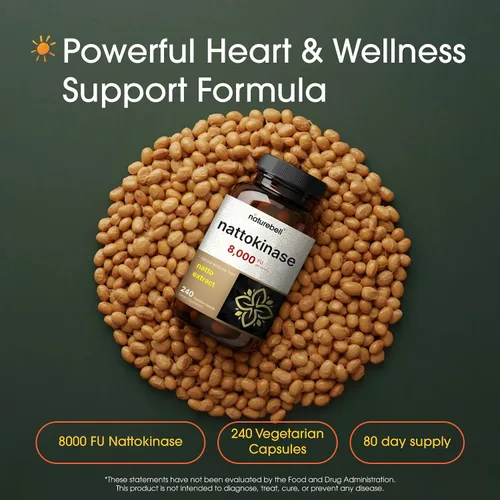 Miniatura 2 de Suplemento de Nattokinase NatureBell 8,000 FU por porción, 240 cápsulas vegetarianas Extracto tradicional de natto, fuente de enzimas de máxima