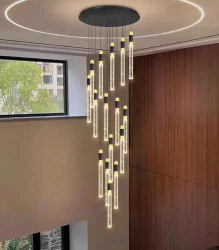 Miniatura 9 de Lámpara de araña moderna de 118 pulgadas con 12 luces para sala de estar, luminaria LED regulable para entrada, luz de techo alto, iluminación