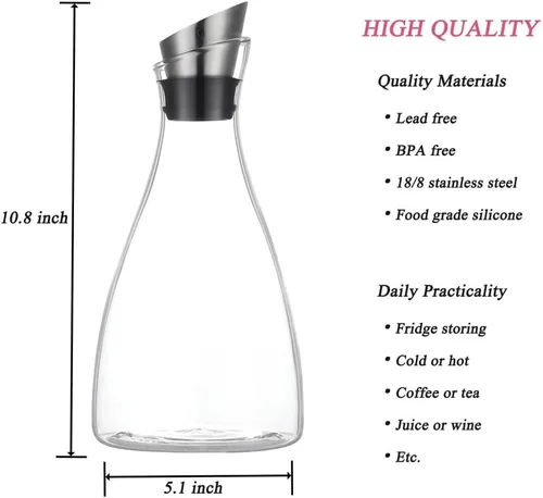 Miniatura 3 de Jarra de vidrio de borosilicato de 50 onzas con tapa, jarra de vidrio para agua fría/caliente, té helado y bebida de limonada