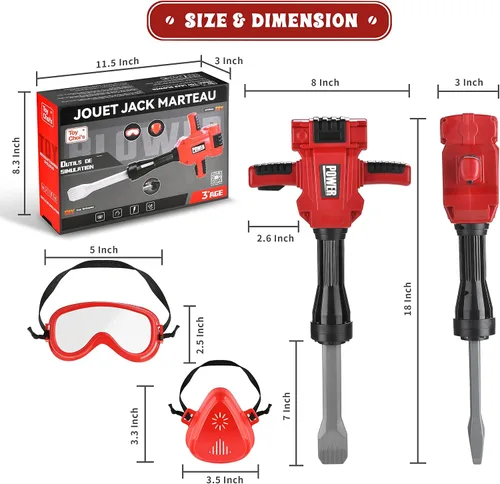 Miniatura 6 de Toy Choi's Juguetes de Martillo Neumático Infantil - Juego de Simulación con Sonido y Acción Realistas, Juguetes de Construcción para Niños y Niñas