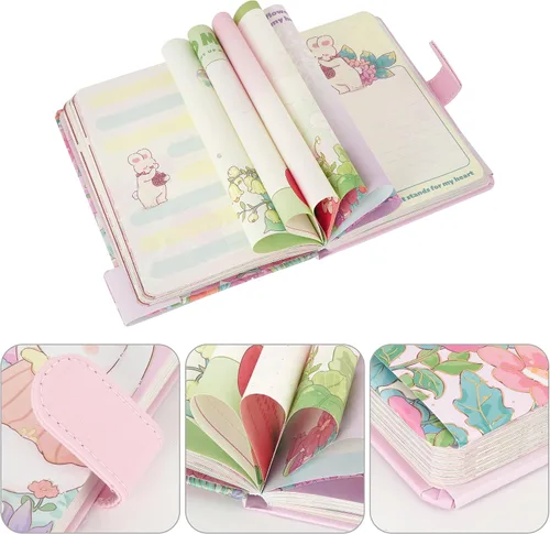 Miniatura 3 de Lindo cuaderno de dibujos animados kawaii, cuaderno de bocetos japonés con cubierta de cuero, cuaderno de notas, cuaderno de viaje, rosa claro