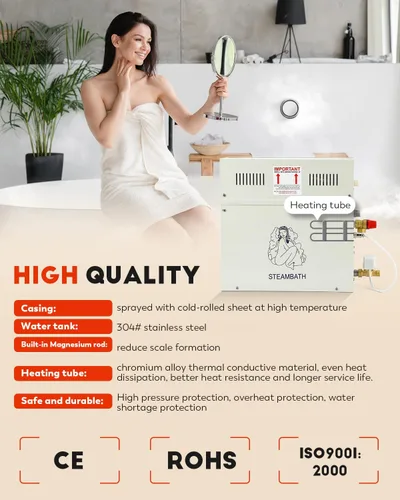 Miniatura 3 de CGOLDENWALL Generador de vapor de lujo de 10.5 KW, kit completo de sistema de ducha para sauna de vapor para el hogar, spa, generador de baño
