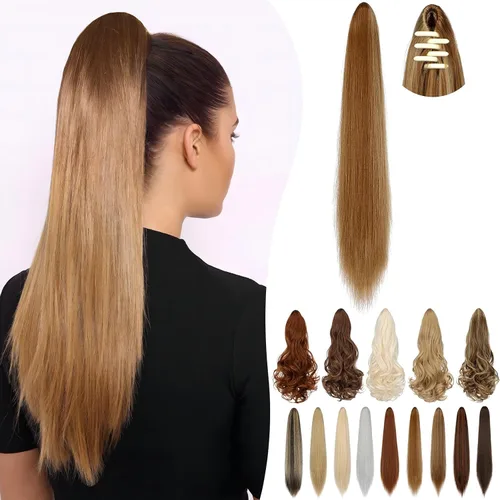Miniatura 22 de Extensión de cola de caballo de 18 pulgadas, 20 pulgadas, larga, rizada, ondulada, recta, con clip, de aspecto natural, extensión de cabello