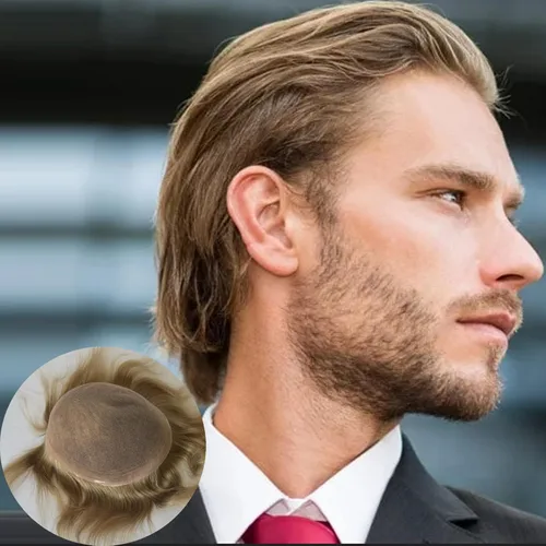 Voloria Swiss Full Lace Toupee Europeo Real Cabello Humano Reemplazo para Hombres Hairpiece #18 Rubio Ceniza Marrón Color