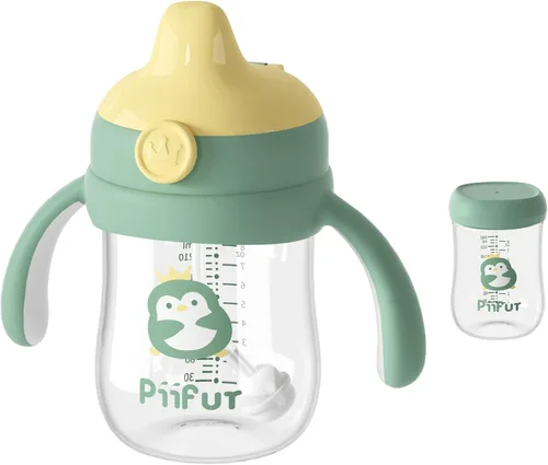 Miniatura 11 de Piifur Tritan - Vaso para beber con tapa de almacenamiento para 6 a 18 meses, a prueba de fugas, vaso con popote con peso con asa para bebé, 8 onzas
