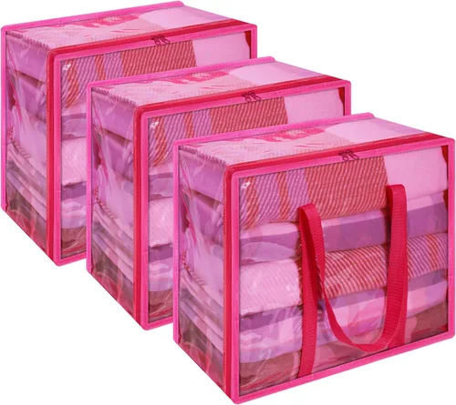 Miniatura 10 de Vieshful Bolsa de almacenamiento de ropa transparente verde de 40 litros, organizador de ropa colorido con cremallera, bolsa de almacenamiento