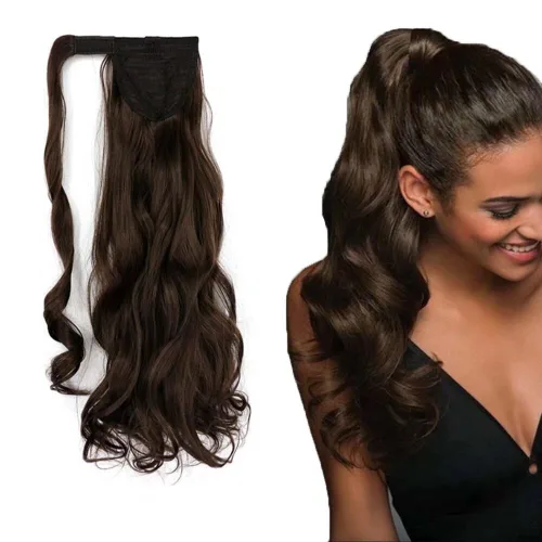 Miniatura 24 de Extensión de cola de caballo de 18 pulgadas para mujer, 3.53 onzas, fibra sintética natural japonesa resistente al calor, color negro azabache #1