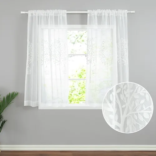 Miniatura 12 de VOGOL Cortinas traslúcidas blancas de 84 pulgadas de largo, cortinas de gasa ligeras bordadas de árbol para granja, 2 paneles de estilo campestre