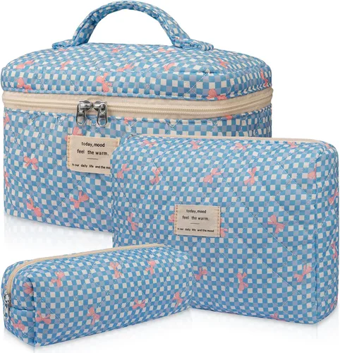 Miniatura 29 de Gosect Bolsa de maquillaje grande, bonita bolsa de cosméticos para mujeres y niñas, bolsa de aseo estética de coqueta floral, bolsa organizadora