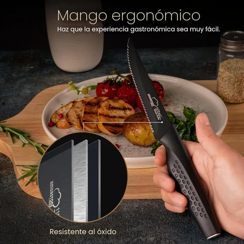 Miniatura 3 de Amorston Cuchillos para carne, juego de 8 cuchillos de carne de acero inoxidable, cuchillos dentados aptos para lavavajillas, color negro elegante
