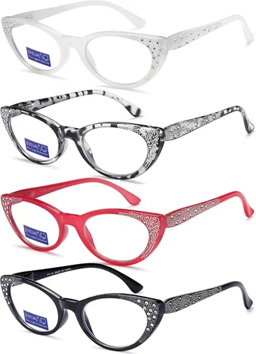 Miniatura 2 de EYEURL Gafas de lectura de ojo de gato para mujer, bloqueo de luz azul, paquete de 4 unidades, para lectura de computadora, bisagra de resorte 1.25