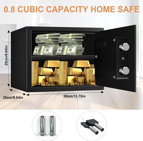 Miniatura 5 de Caja de Seguridad Doméstica a Prueba de Fuego e Impermeable, Caja de Seguridad Digital con Teclado Programable y Llaves de Repuesto para Dinero