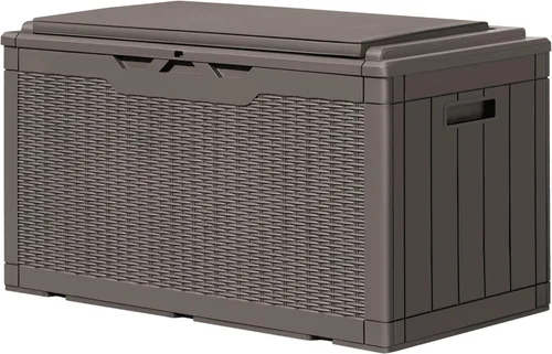 Miniatura 8 de GUNJI Caja de resina de 100 galones con cojín, caja de almacenamiento grande resistente a la intemperie al aire libre, contenedor de almacenamiento