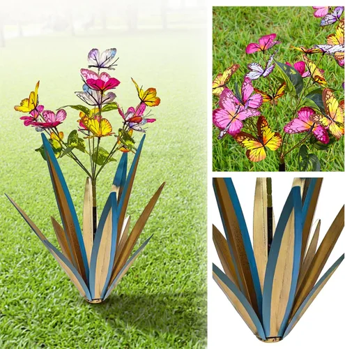 Miniatura 4 de TOMBABY Mariposa de Jardín al Aire Libre Agrandada Engrosada Resistente al Viento Metal Agave Arte de Jardín Metal Planta País Escultura Estatua