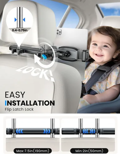 Miniatura 5 de eSamcore Soporte para reposacabezas para automóvil, soporte de aluminio para tablet de automóvil para asiento trasero de niños, abrazadera grande