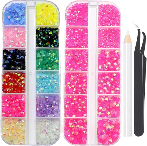 Miniatura 16 de 3520 diamantes de imitación de uñas color dorado champán para uñas, multiformas con parte trasera plana, diamantes de imitación redondos