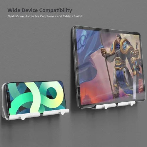 Miniatura 2 de Soporte de pared para teléfono, soporte adhesivo manos libres D2 con agujero para cable y ganchos, soporte de teléfono celular montado en la pared