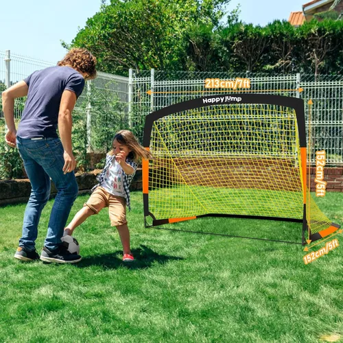 Miniatura 2 de Happy Jump Portería de fútbol 7'x5', 6.6'x3.3', 5'x3.6', 4'x3', 3'x2.2' Red de fútbol para patio trasero de niños