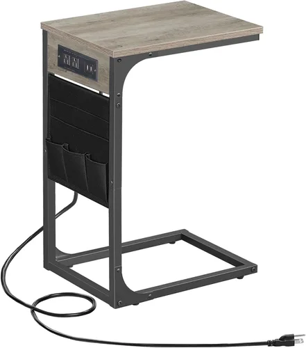 Miniatura 10 de TUTOTAK - Mesa auxiliar en forma de C, mesa lateral para sofá, mesa de sofá con bolsa de almacenamiento, bandeja para TV para sala de estar, Negro