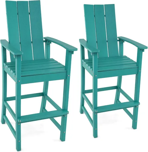 Miniatura 16 de Giantex Silla Adirondack de 52 pulgadas de alto, taburete de bar de polietileno de alta densidad para exteriores con respaldo ergonómico, Gris