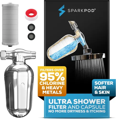 SparkPod Filtro de ducha Ultra - Filtro de agua y cartucho de cabezal de ducha de alto rendimiento, equivalente a 150 etapas, elimina hasta el 95%