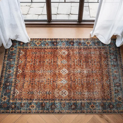 Miniatura 92 de Bloom Rugs - Alfombra lavable, antideslizante, de 1,83 x 2,74 m, color beige/blanco claro con borde tradicional, para sala de estar, dormitorio