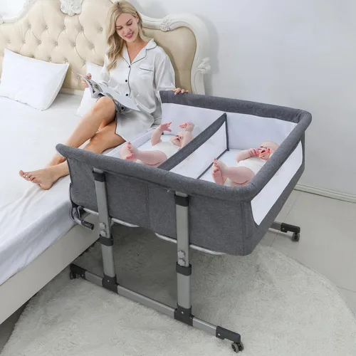 Miniatura 7 de Ihoming Moisés de noche individual para bebé, color gris, cuna, se fija a la cama, moisés doble para gemelos, bebés, recién nacidos, solución