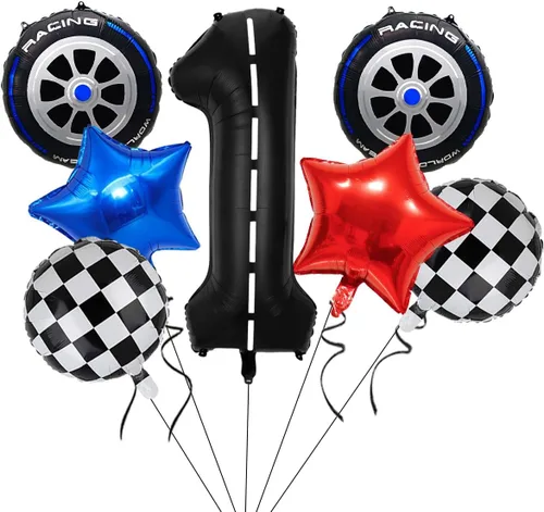 Miniatura 12 de Globos de auto de carreras, decoraciones de cumpleaños de autos, globos de aluminio grandes de 40 pulgadas, globos negros del número 0