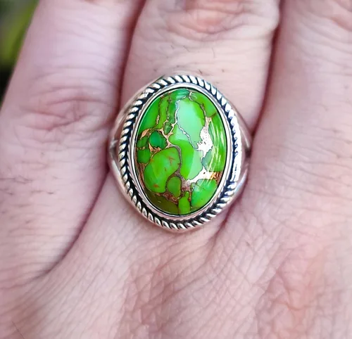 Miniatura 2 de Navya Craft Green Copper Turquoise Ring, 925 Sterling Silver Statement Promise Ring for Women, Natural Turquoise Oval Gemstone Handmade Boho